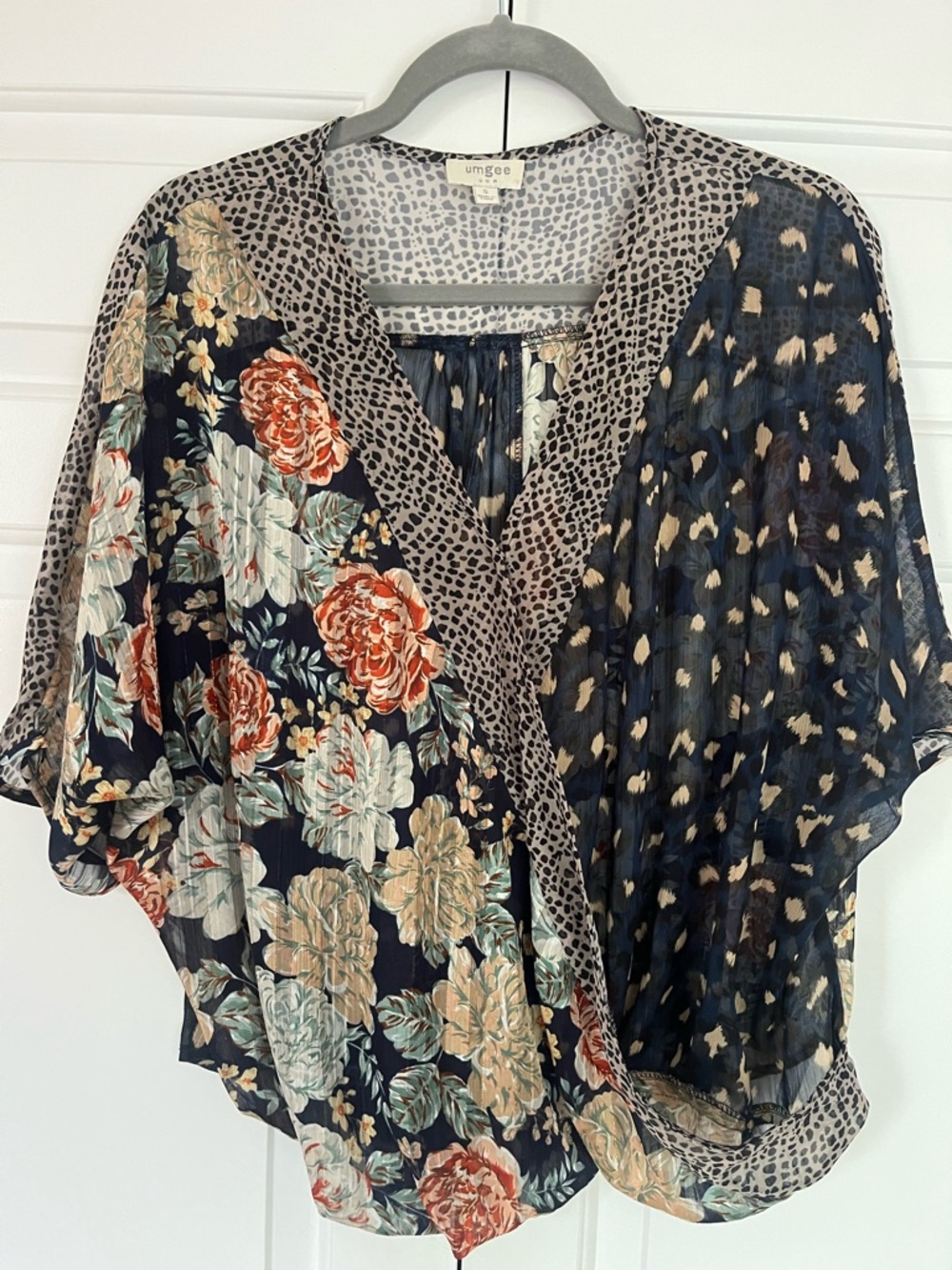 Mixed Floral & Animal Print Navy Women's Blouse